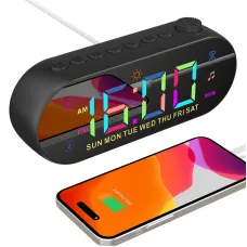 AGSIVO Multifunctional LED Digital Alarm Clock FM Radio Dual Alarm Clock with Snooze / Dynamic RGB Display / 12/24H / Date / External USB Charging For Home & Office
