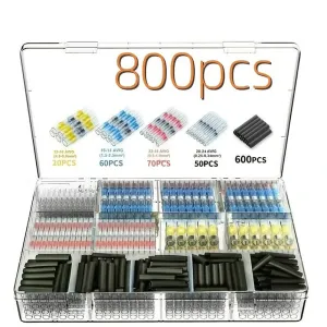 800PCS Waterproof Solder Heat Shrink Seal Sleeve Wire Butt Splice Connectors Kit
