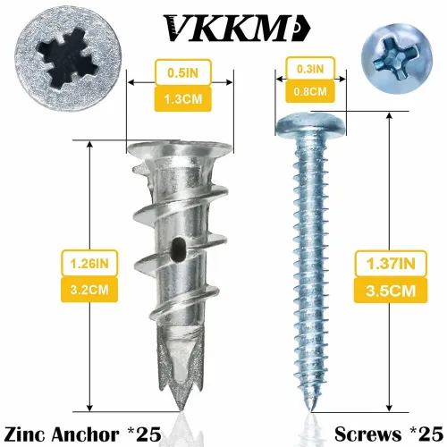 50pcs Zinc Alloy Drywall Anchors Self Drilling Anchor Kit Strong Holding Power Easy Installation Corrosion Resistant Includes Screws Suitable for Home and Office Organization