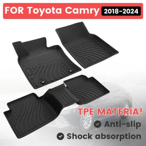 Floor Mats For Toyota Camry 2018-2024 L/LE/SE/TRD/XLE/XSE All Weather Fit Laser Scanned TPE Material Front Rear 2 Row Black Skid Proof Raised Edges