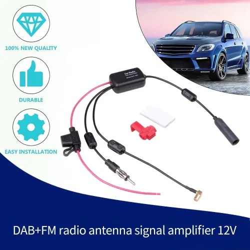 DAB+FM+Car Stereo Antenna Aerial Splitter Cable Adapter 12V Radio Signal Amplifier Antenna Signal Booster FM/AM Car Accessories