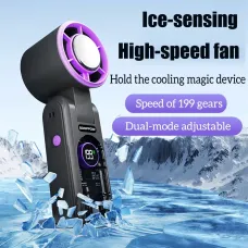 Tevorex Portable Ice Cooling Handheld Small Fan High-speed Rechargeable 3000mAh Battery 199 levels Wingspeed Adjustable LCD Digital Display for Outdoor or Indoor