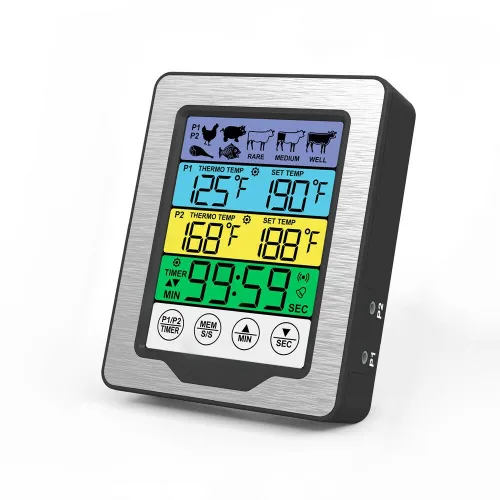 Dual Probe Large Colorful Touchscreen Food Meat Thermometer  Kitchen Cooking BBQ Thermometer High Temperature Alarm Fahrenheit or Celsius Preset Temperature With Stand