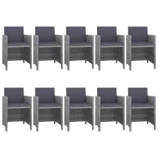 11 Piece Outdoor Dining Set with Cushions Poly Rattan Gray