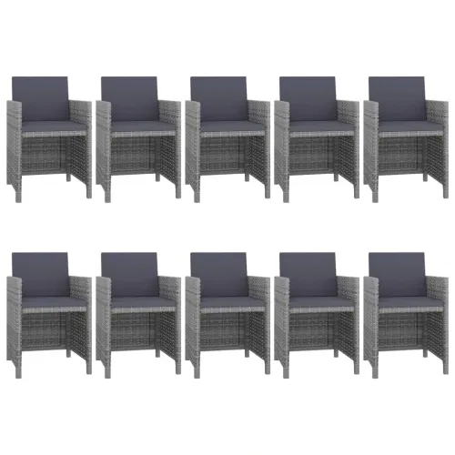 11 Piece Outdoor Dining Set with Cushions Poly Rattan Gray