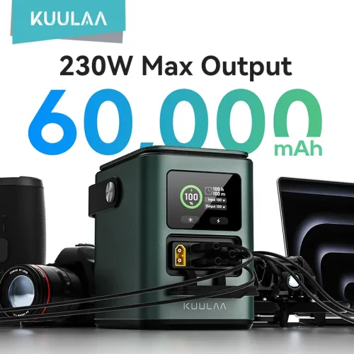 KUULAA 230W 222Wh 60000mAh Power Bank with Adjustable LED Light External Battery Power Station with 3 Inputs and 4 Outputs Fast Charging for iPhone 16 16 Pro 15 14 13 Pro Max for HUAWEI Pura 80 Ulta for SAMSUNG for Tablet for Speaker for Camera