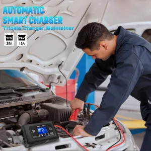 HTRC Smart Car Battery Charger 12V 25A 24V 13A Automotive Charger Battery Maintainer Trickle Charger Lead-Aci Lithium LiFePo4 Battery for Car Motorcycle Boat P25