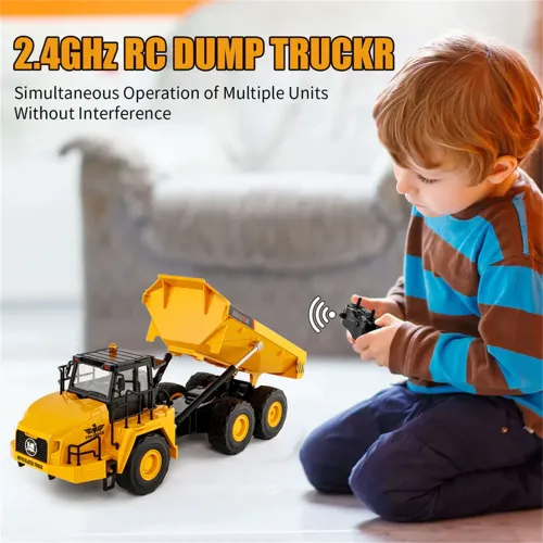 Huina Toys 1553 RTR 1/16 2.4G 11CH RC Car Dump Truck LED Light 360 Rotation Alloy Cab Engineering Remote Control Vehicles Desktop Model Collection Gift For Boys