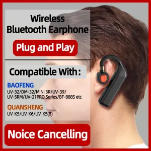 ABBREE BT-E2 Walkie Talkie Wireless Headset Headphone 2.4G Noise Reduction Handsfree Earpiece Replacement for UV-5R UV-32 Walkie Talkie