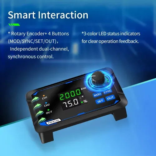 JUNCTEK Dual-Channel PWM 150 SqW Pulse Signal Generator Adjustable Frequency 1Hz-150kHz 0%-100% Duty Cycle 360 Phase Control Servo Motor Drive Portable Compact Design
