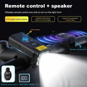 BIKIGHQ09L Wireless Remote Control Bicycle Headlight with Horn Smart Light Sensor Digital Power Display Type-Charging Waterproof Bike Front Light for Outdoor Night Riding Safety