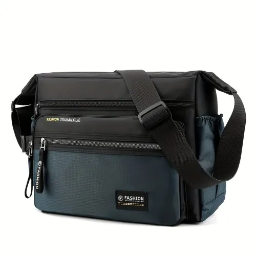 Waterproof Nylon Men Crossbody Bag Large Capacity Multiple Pockets Zipper Shoulder Bag Fashion Casual Outdoor Travel Messenger Bag