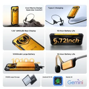 DOOGEE S200 X VIP Edition 5G AI Dual Display 48GB 512GB 100MP Triple Camera Night Vision Android 16 Dimensity 7050 6.72 inch 120Hz 10100mAh 33W Fast Charge NFC IP68 IP69K Waterproof Rugged Smartphone