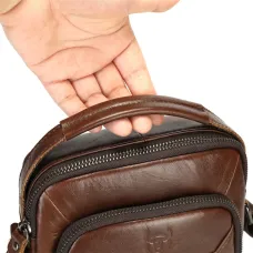 BULLCAPTIAN Men's Soft Genuine Leather Messenger Bag Business Casual Multi-functional Zipper Handheld Crossbody Bag