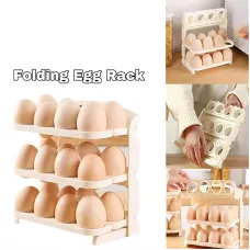 Multi-layer Foldable Anti-drop Egg Organizer Tray with Lid and Handle Egg Holder For Refrigerator-Stackable Egg Storage Container for 24 Eggs Refrigerator Door