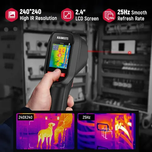 KAIWEETS KTI-200 Thermal Camera 240x240 IR Resolution 25Hz Refresh Laser Targeting 50 FOV 15 Color Palettes USB-C Massive 30K Image Storage Auto Tracking