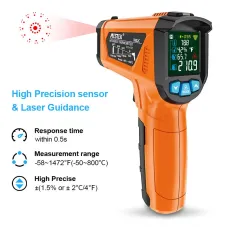 MESTEK Advanced Infrared Thermometer IRO2C Wide Temperature Range (-50C to 800C) Adjustable Emissivity 12-Point Laser Inverted Color Screen HD Backlight Accurate Measurements Ideal for Industrial HVAC and Home Use