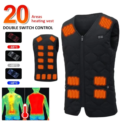 TENGOO HV-20 Uniex Smart Electric Heated Vest, 20 Heating Areas, Washable, USB & DRechargeable,Winter Soft Thermal Outdoor Inner Warm Jacket