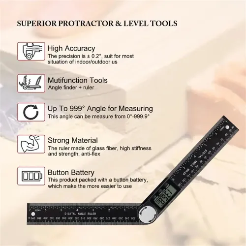 2-in-1 Digital Angle Finder Protractor with 7 Inch/200mm Ruler Spill-Proof Design for Woodworking Carpenter Construction DIY Tool LED Display High Accuracy Measurement