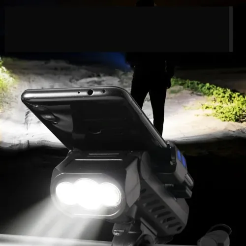 3 in 1 500LM Brightness Bike Headlight 3000mAh Battery IPX6 Waterproof 3 Light Modes 120 Rotation Phone Holder with 120dB Horn for Night Cycling