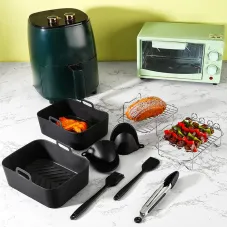 Silicone Air Fryer Accessory Set 8 Inch Silicone Liner Basket with Gloves Grill Brush Reusable Oven Accessory Air Fryer Liner for 8 to 10 QT Ovens Microwave Accessory