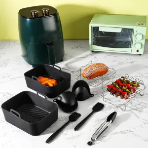 Silicone Air Fryer Accessory Set 8 Inch Silicone Liner Basket with Gloves Grill Brush Reusable Oven Accessory Air Fryer Liner for 8 to 10 QT Ovens Microwave Accessory
