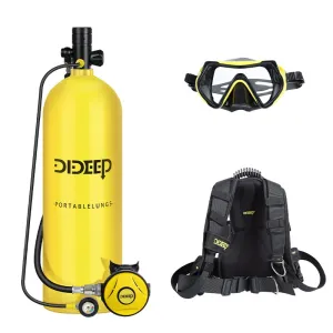DIDEEP 4L Scuba Diving Tank Set with Upgraded Pressure Gauge +Diving Vest +Snorkel Goggle Portable Oxygen Cylinder for Recreational Diving, Training Diving, Spare Cylinder Diving 40-60 Min Breathing Time, Backup Air Supply for Adults Unisex