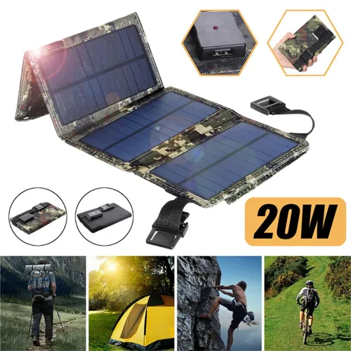 IPRee Foldable Solar Panel Drop-resistant USB Solar Panel Cells for Outdoor Activities Emergency Mobile Phone Power Battery Cells for Car Boat Caravan Camp