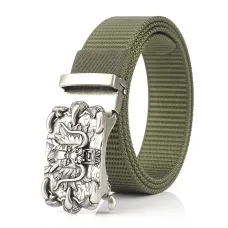 ZANLURMen's High-Grade Nylon Tactical Belt with Dragon Pattern Toothless Automatic Alloy Buckle Waistband