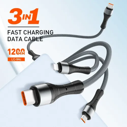 LDNIO LC-94c 100W Type-C to iP/Type-C/Micro USB Cable Fast Charging Data Transmission Copper Core Line 1.2M Long for iPhone 16 15 14 Pro Max for Huawei Mate XT for Xiaomi MIX Fold4 for Samsung Galaxy Z Fold 6
