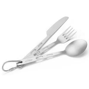 Astrolux Ti-FS1 Titanium Flatware Set Titanium Flatware Knife Fork Spoon Set Lightweight Ti Camping Utility Cutlery Set with Carrying Bag for Traveling Picnic Hiking
