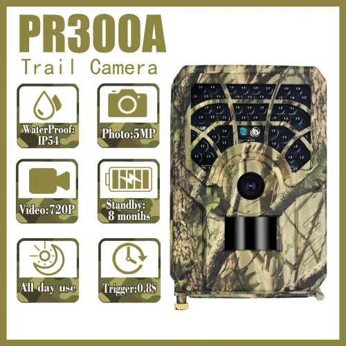 PR300A 720P Wildlife Trail Camera 46Pcs Infrared Beam 0.8s Hunting Camera Night Vision 12Degrees Photo Trap Wildlife Trail Thermal Imager Video Camera