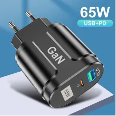 [GaN Tech] USLION 65W 2-Port USB PD Charger 33W USB-C PD+33W QC3.0 PD3.0 FCP AFC Fast Charging Wall Charger Adapter EU Plug for iPhone 12 13 14 14Pro for Huawei Mate50 for Samsung Galaxy S23 for Oppo Reno9