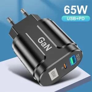 [GaN Tech] USLION 65W 2-Port USB PD Charger 33W USB-C PD+33W QC3.0 PD3.0 FCP AFC Fast Charging Wall Charger Adapter EU Plug for iPhone 12 13 14 14Pro for Huawei Mate50 for Samsung Galaxy S23 for Oppo Reno9