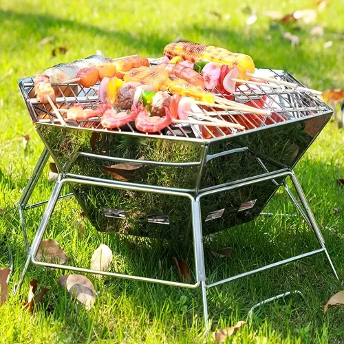 Xmund Portable Hexagonal Stainless Steel BBQ Grill, Foldable Charcoal Stove for Outdoor Picnics & Camping, Camping Stove