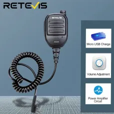 RETEVIS HK008 Adjustable Volume Shoulder Speaker Microphone with Removable Battery Clear Sound Amplifier for Two Way Radios 360 Rotating Belt Clip Walkie Talkie Accessory