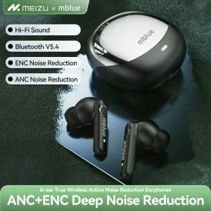 MEIZU Mblue AR09 TWS bluetooth 5.4 Earbuds Wireless ANC Earphone -28dB Noise Cancelling+ENC Noise Reduction 10mm Driver Unit Spatial Audio 24H Playback Touch Control In-ear Sports Headphones