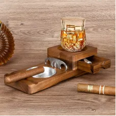 Wooden Cigar Ashtray Drinks Solid Wood Track Whiskey Tea Tray Cigar Holder Ashtray Cup Holder Wooden Ashtray Coasters