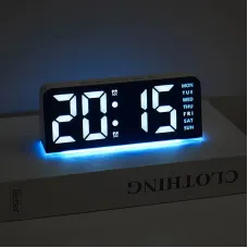 Digital Alarm LED Clock Mood Light TEMP Date Week 2 Alarms Snooze Electronic Table Clock 4 Levels Brightness 12H 24H LED Clock