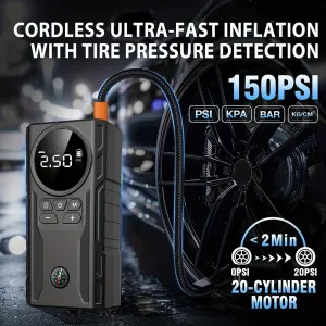 Smart Air Compressor Jump Starter 150PSI 39800mAh Battery Jump Starter Portable 12V Emergency Car Battery Jump Starter with 3 Modes Flashlight LCD Display