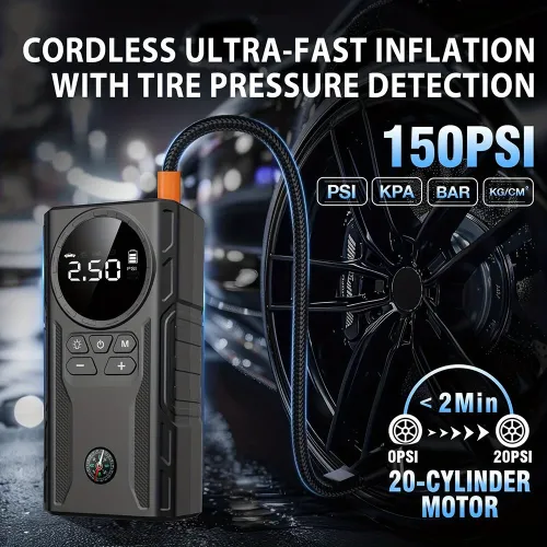 Smart Air Compressor Jump Starter 150PSI 39800mAh Battery Jump Starter Portable 12V Emergency Car Battery Jump Starter with 3 Modes Flashlight LCD Display