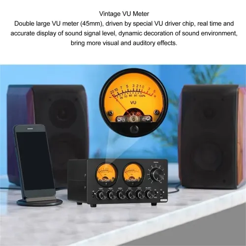 5 Band EQ Equalizer Pre-amplifier bluetooth 5.0 Vintage VU Meter Stereo RCA AUX 100Hz to 10KHz Frequency Control Home Stereo Computer Speakers Amplifiers USB Type C Signal Loss Minimization
