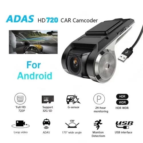 USB Car DVR Dash Cam Android ADAS LDWS FCWS Voice Alarm Warning Wide Angle Video Loop Recording Floating Display G-Shock For DVD Android Player Navigation Unit Auto Audio