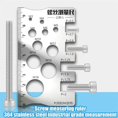 Thread Gauge Stainless Steel Precise Screw Nut Bolt Measurement Tool Compact Anti-Slip Design Double Scale Calibration Portable Versatile Model Matching