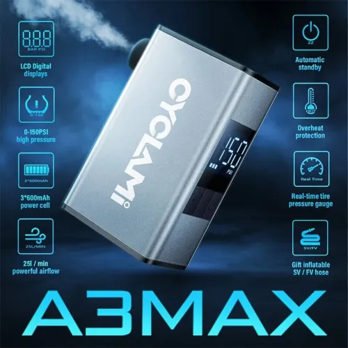 CYCLAMA3 MAX 150PSMini Electric Bicycle Air Pump 1800mAh Battery Digital Tire Pressure Display Overheat Protection Type-Fast Charging 0.2kg Portable Bike Inflation Pump for Bike Motorcycle Ball