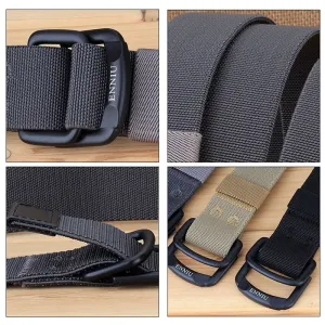 ENNIMilitary Equipment Belt Men Elastic Nylon Tactical Belts For Jeans Pants Solid Strap Canvas Double Ring Metal Buckle Waist Belt