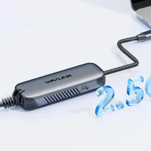 WAVLINK USB-C to 2.5G Ethernet Adapter 2.5Gbps RJ45 Converter with 95W PD Charging for Mac Laptop Windows iOS Aluminum Shell