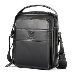 BULLCAPTAIN Genuine Leather Men Shoulder Bags Vintage Small Flap Crossbody Handbag Vintage Messenger Bag