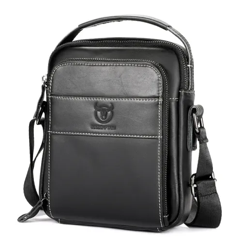 BULLCAPTAIN Genuine Leather Men Shoulder Bags Vintage Small Flap Crossbody Handbag Vintage Messenger Bag