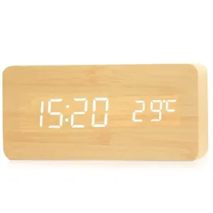 LED Electronic Wooden Alarm Clock Time Temperature Display USB + Battery Dual Power Supply Digital Alarm Clock LED Alarm Clock with Temperature Desk Clocks for Office Bedside Clock